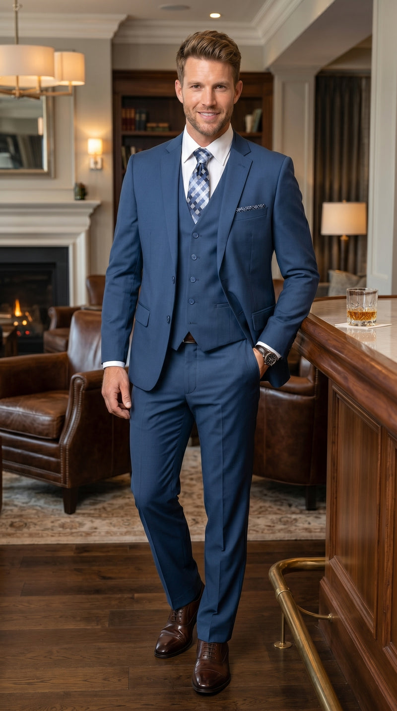 Statement Men's Sapphire 100% Wool Slim Fit Suits