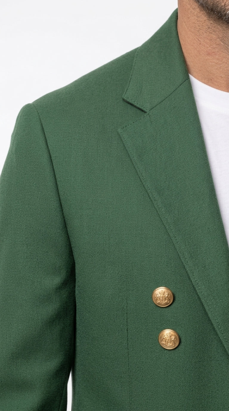 Men’s Green Blazer with Gold Buttons, Four Button Sleeve Dress Casual Sport Coat