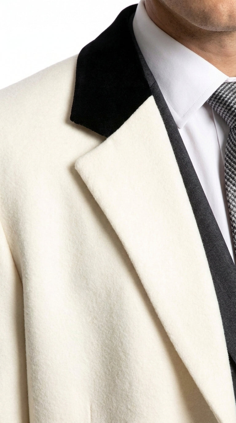 Men’s White Full-Length Trench Coat – Classic Formal Overcoat & Dress Topcoat for Men