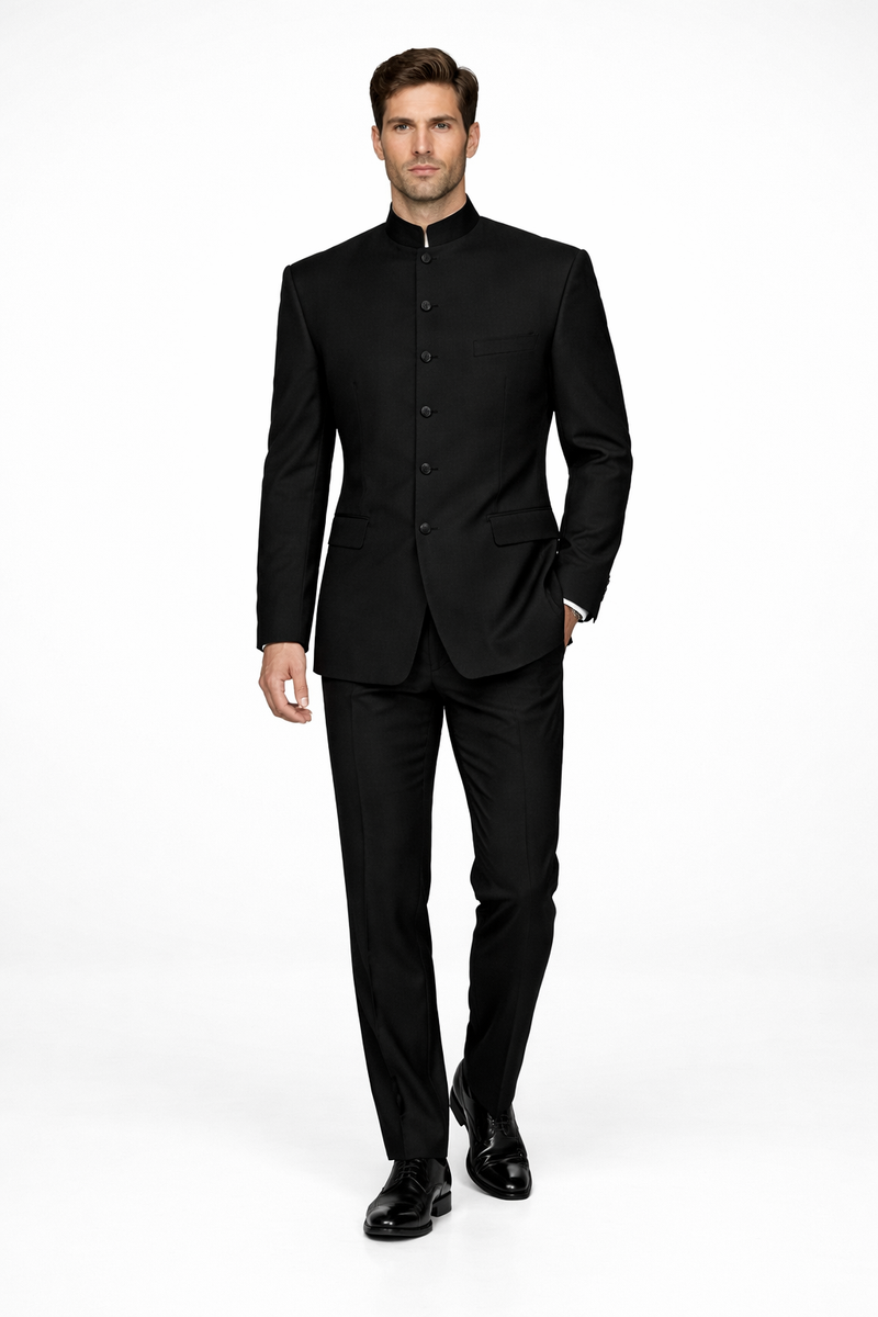 Mandarin Collar Tuxedo - Mandarin Tuxedo - No Collar Suit - Black Suit