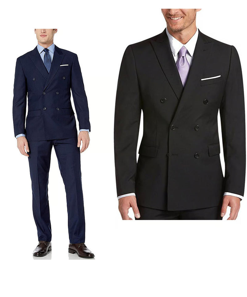 Tiglio Men’s Solid Wool Double Breasted Suit, Classic Fit Business Wedding Formal Suit