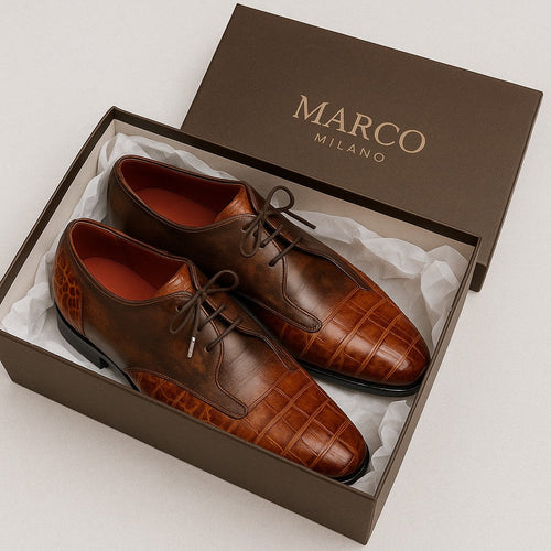 Marco Di Milano Anzio Orix Brown Alligator & Calfskin Derby