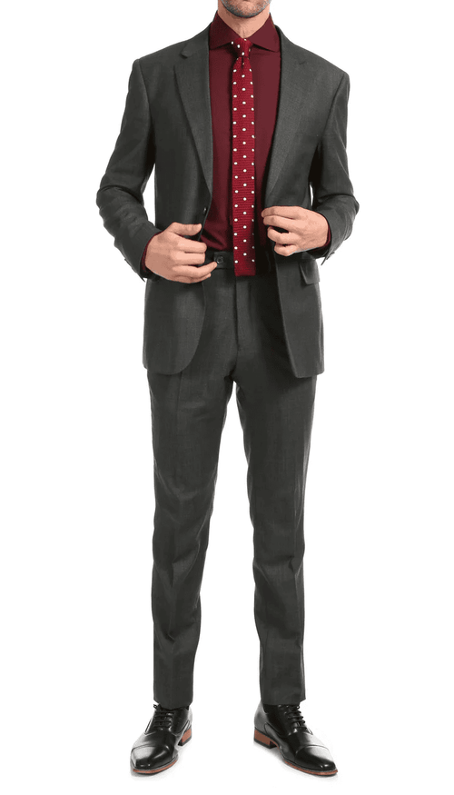 Mason Charcoal Men'S Premium 2 Piece Wool Slim Fit Suit
