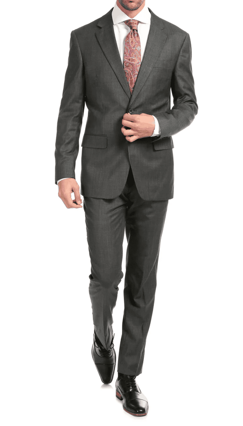 Mason Heather Grey Men'S Premium 2 Piece Wool Slim Fit Suit
