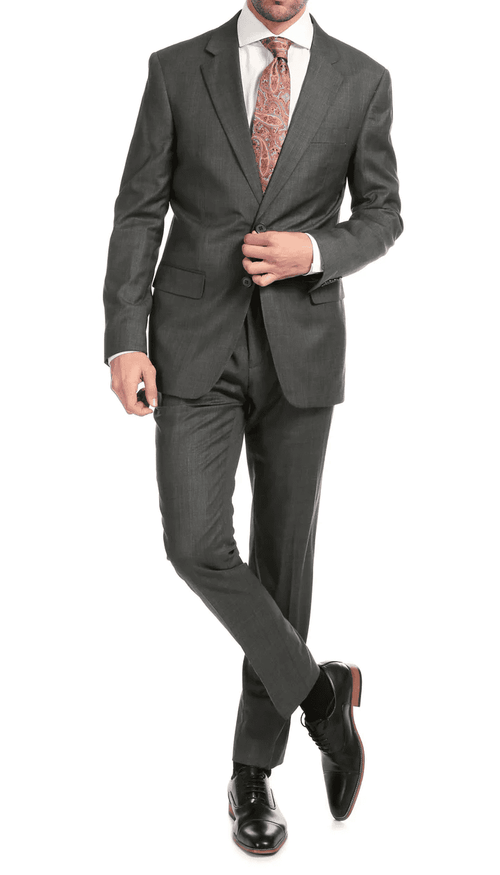Mason Heather Grey Men'S Premium 2 Piece Wool Slim Fit Suit