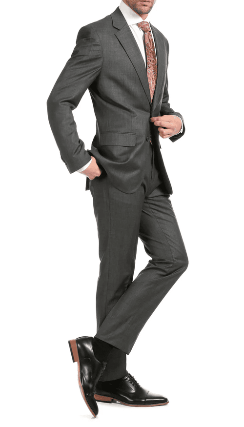 Mason Heather Grey Men'S Premium 2 Piece Wool Slim Fit Suit