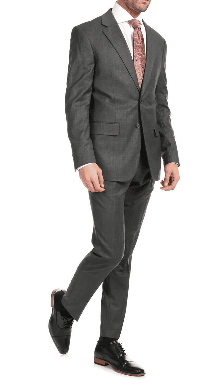Mason Heather Grey Men'S Premium 2 Piece Wool Slim Fit Suit