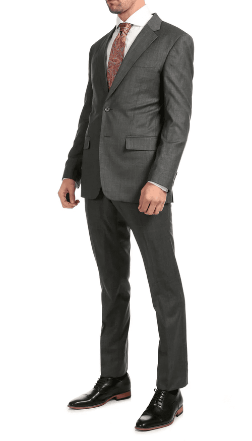 Mason Heather Grey Men'S Premium 2 Piece Wool Slim Fit Suit