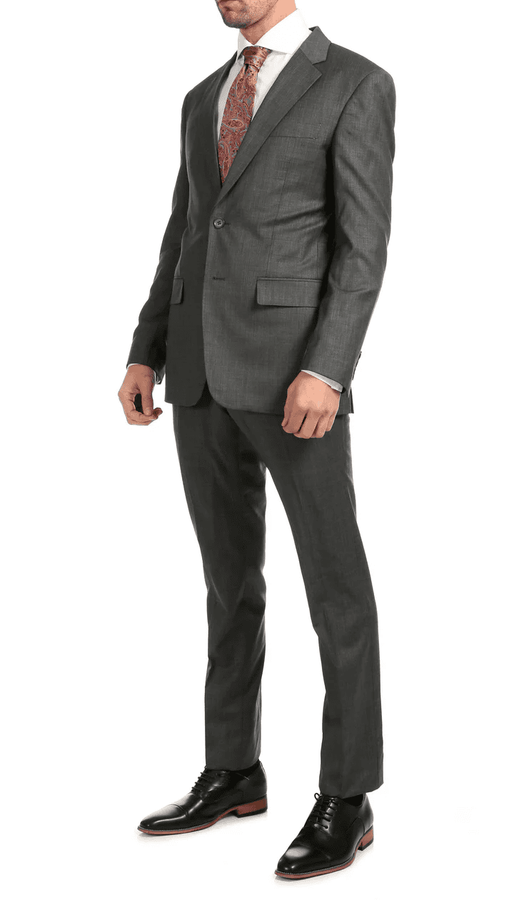 Mason Heather Grey Men'S Premium 2 Piece Wool Slim Fit Suit