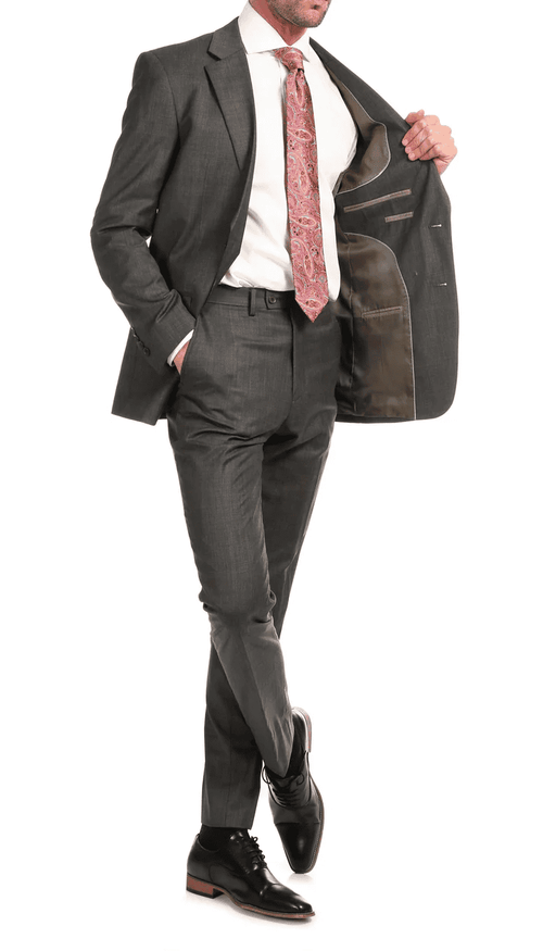 Mason Heather Grey Men'S Premium 2 Piece Wool Slim Fit Suit