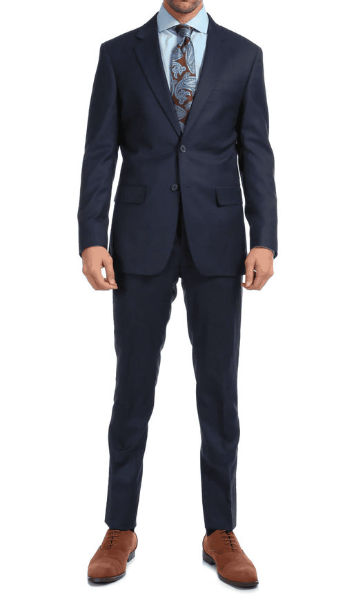 Mason Navy Men'S Premium 2PC Premium Wool Slim Fit Suit