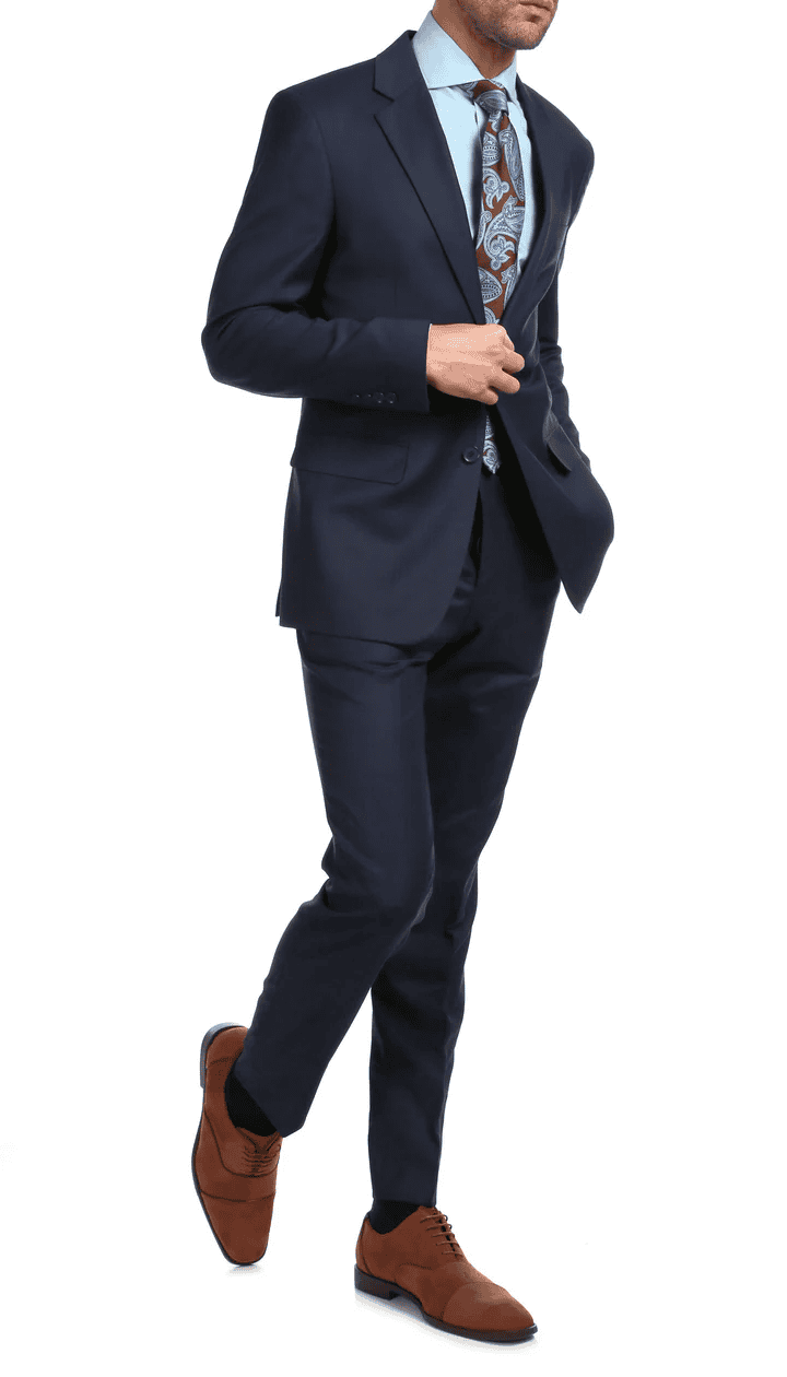 Mason Navy Men'S Premium 2PC Premium Wool Slim Fit Suit