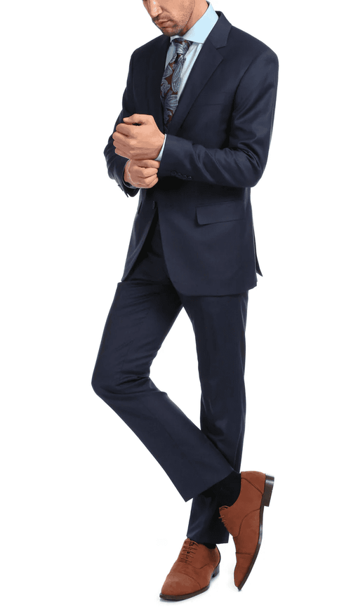Mason Navy Men'S Premium 2PC Premium Wool Slim Fit Suit