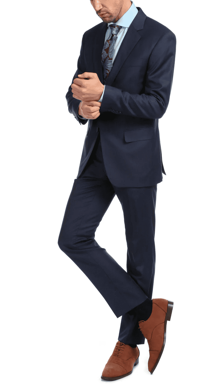 Mason Navy Men'S Premium 2PC Premium Wool Slim Fit Suit
