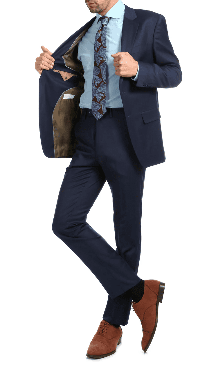 Mason Navy Men'S Premium 2PC Premium Wool Slim Fit Suit