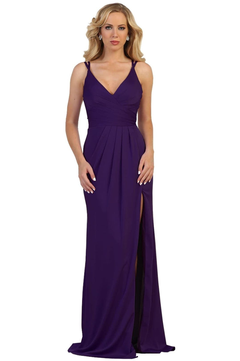 May Queen MQ1469 Long V Neck Simple Stretchy Formal Evening Gown