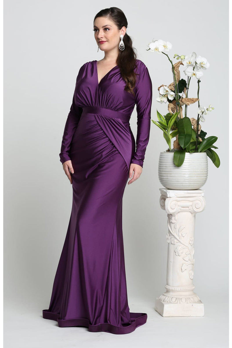V Neck Mermaid Dress Classy Long Sleeve Evening Gown