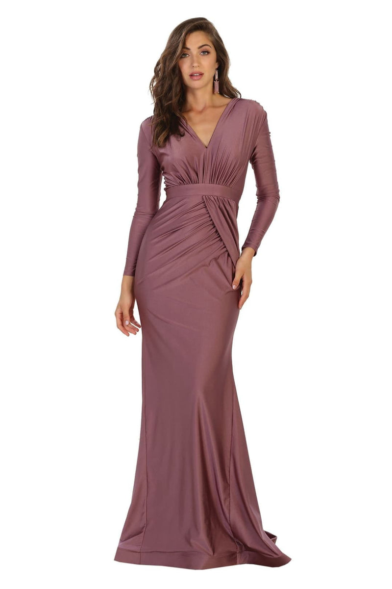V Neck Mermaid Dress Classy Long Sleeve Evening Gown