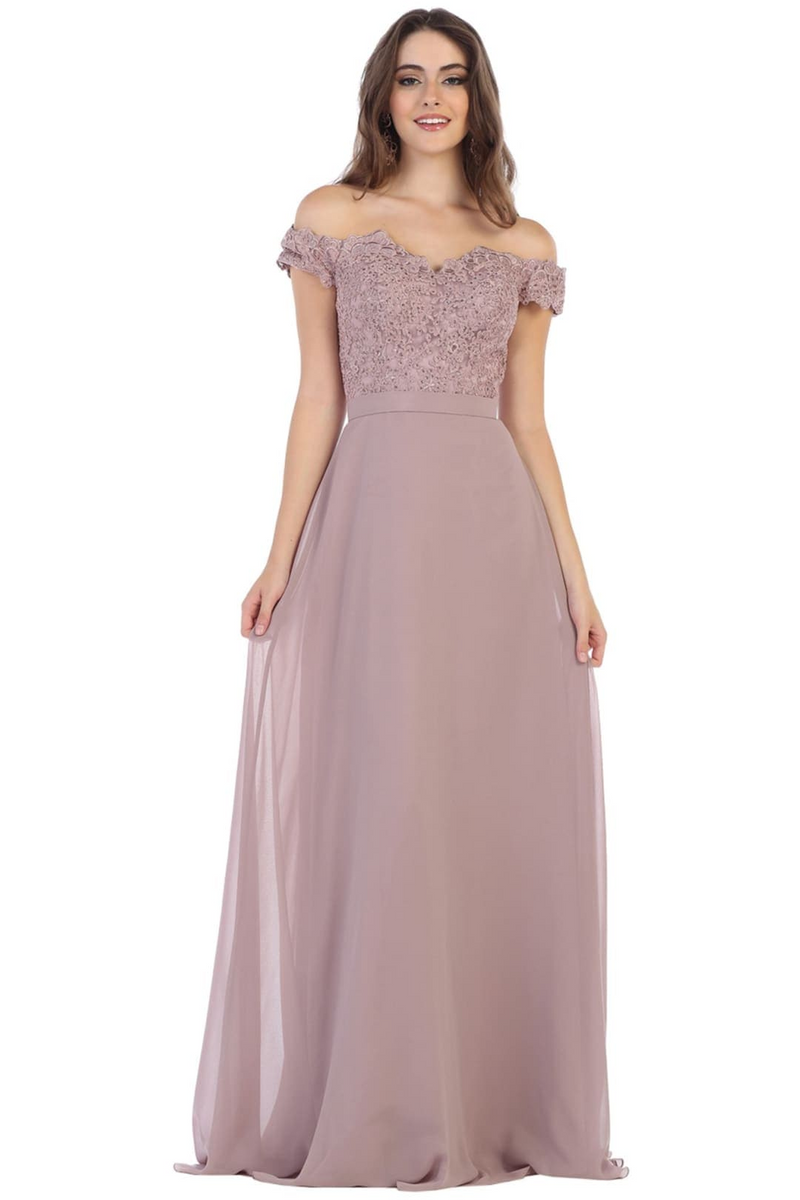 May Queen MQ1601 Off The Shoulder A-Line Corset Back Prom Gown