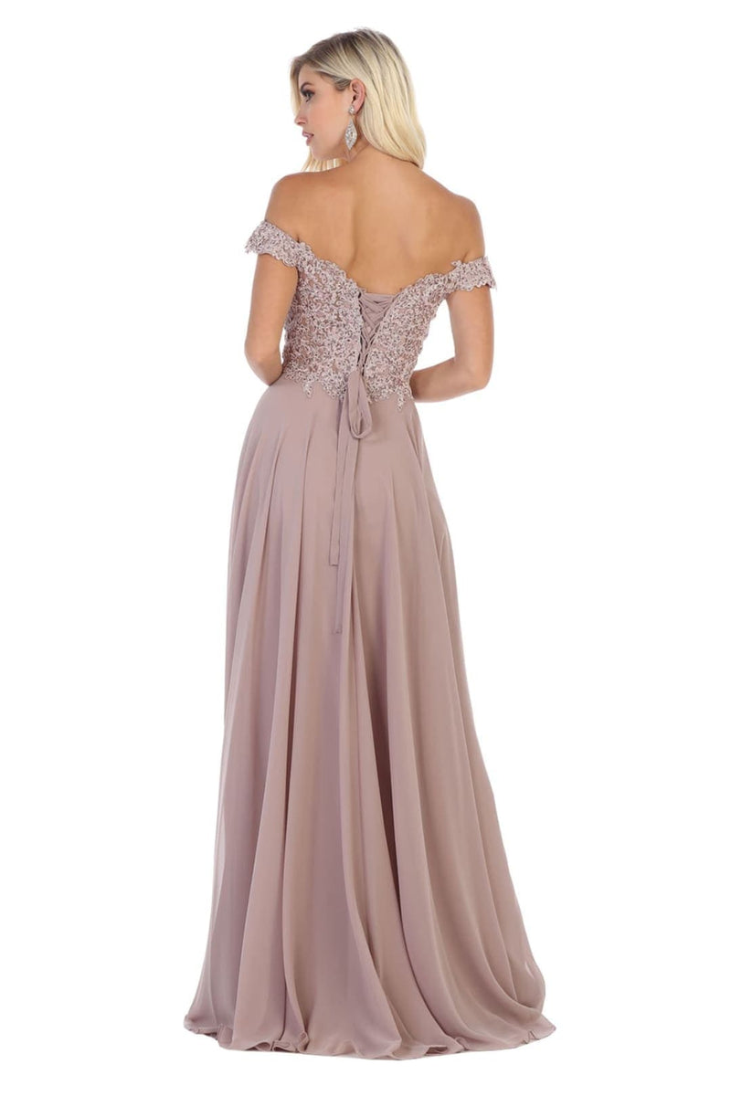 May Queen MQ1602 Off Shoulder Corset Flowy Prom Gown