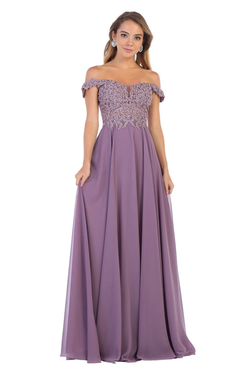May Queen MQ1602 Off Shoulder Corset Flowy Prom Gown