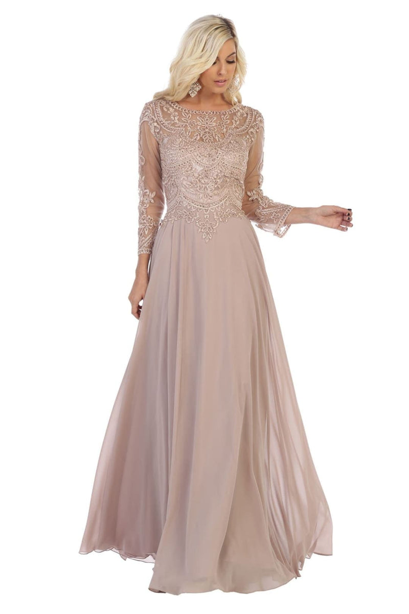 Mother of the Bride Dress 3/4 Long Sleeves Chiffon A-Line Evening Gown-New Collection
