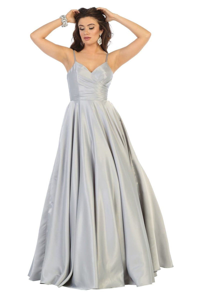 May Queen MQ1678 Simple A-Line Sleeveless Modern Satin Evening Gown