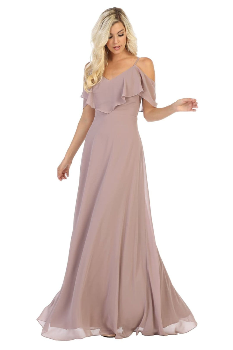Cold Shoulder Long Simple Elegant Bridesmaid Dress