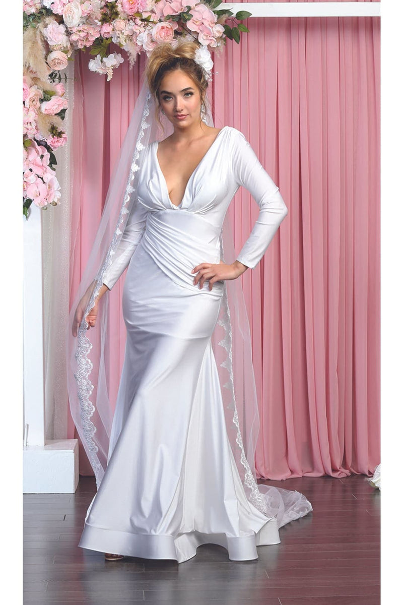 Long Sleeve Formal Gown Stretchy Bodycon Mermaid V-Neck Evening Dress