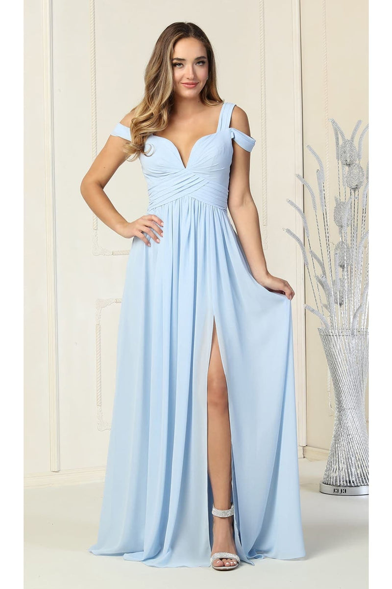 Long Slit Pleated Bridesmaids Cold Shoulder Dress MQ1848
