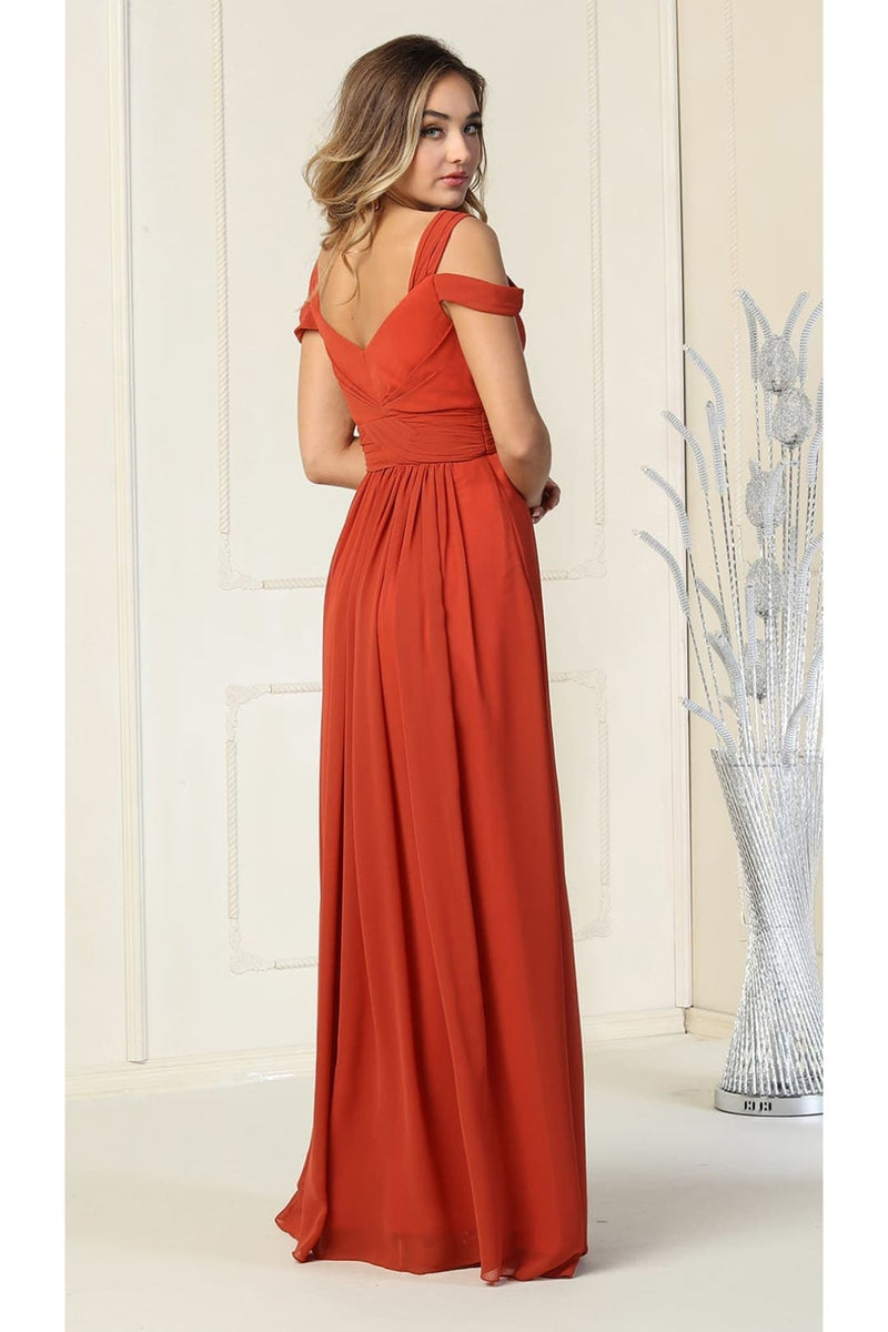 Long Slit Pleated Bridesmaids Cold Shoulder Dress MQ1848