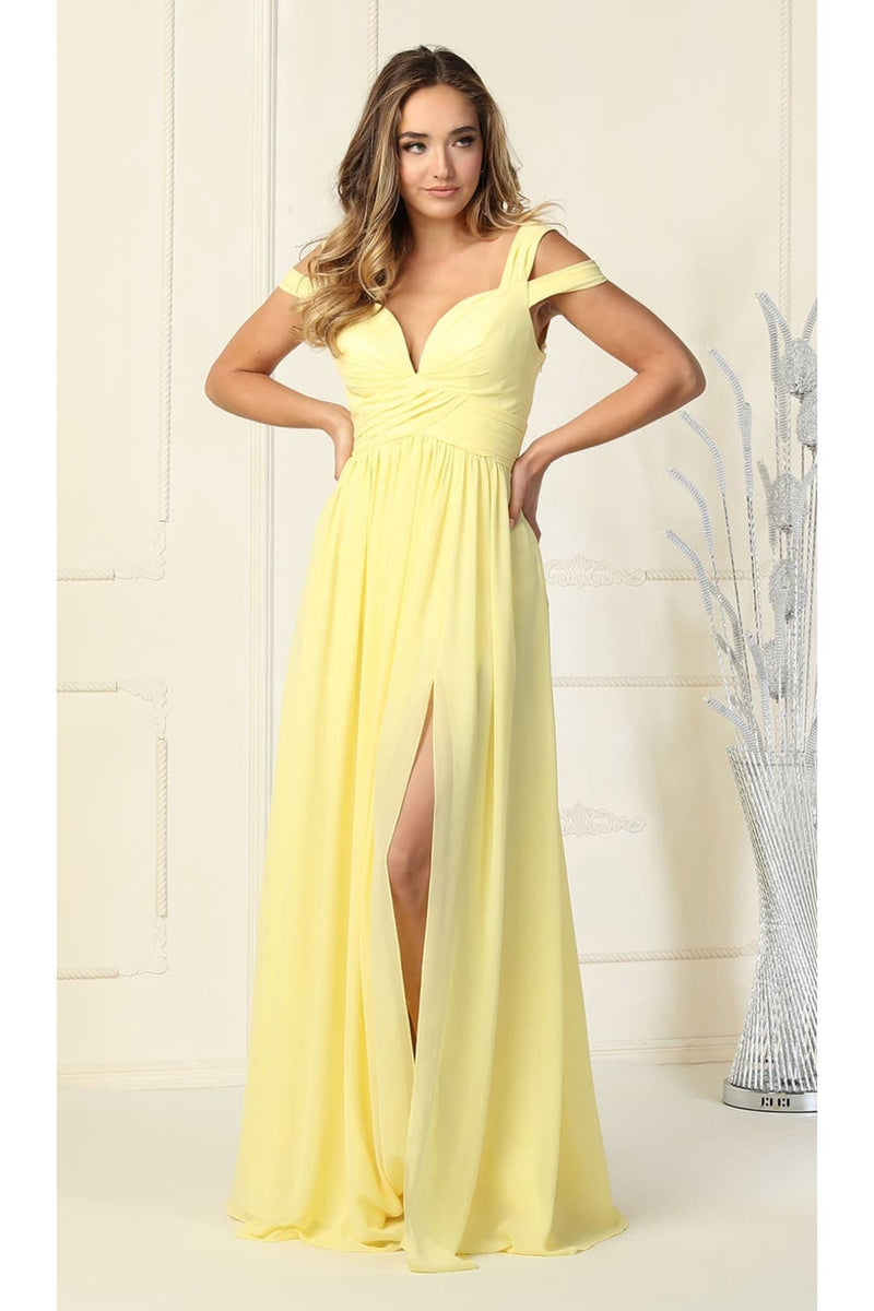 Long Slit Pleated Bridesmaids Cold Shoulder Dress MQ1848