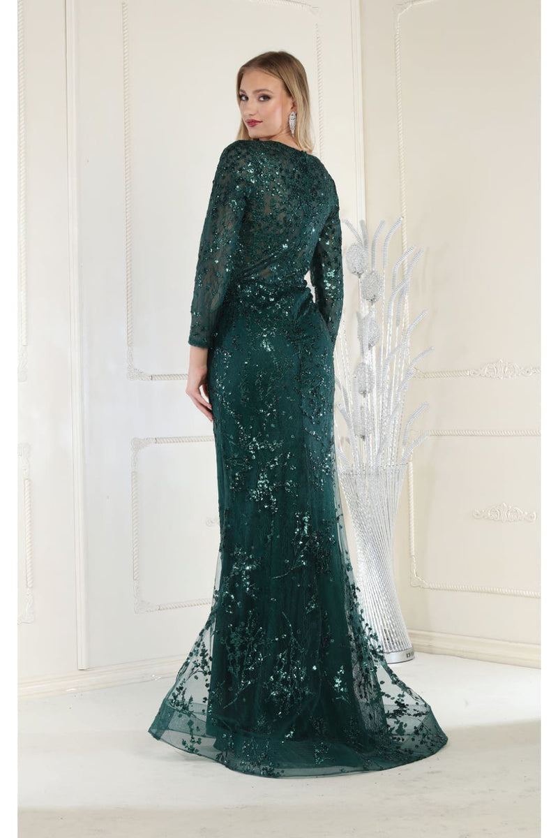 May Queen MQ1850 Long Sleeve Mesh Mermaid Glitter Formal Evening Gown
