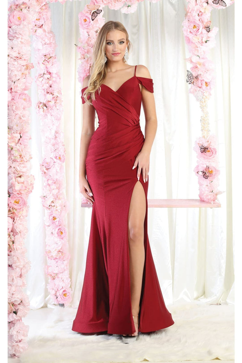 May Queen MQ1855 Long Slit Cold Shoulder Bodycon Prom Dress