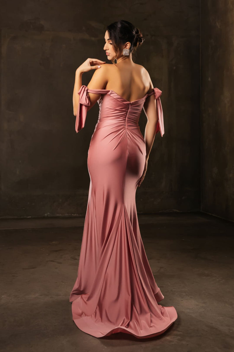 Stretchy Ruched Off The Shoulder Prom Dress