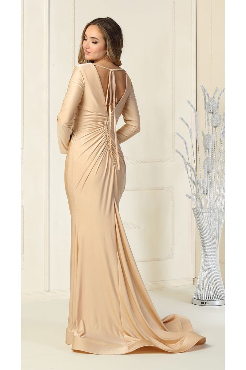 Long Sleeve Stretchy V-neckline Bodycon Evening Gown