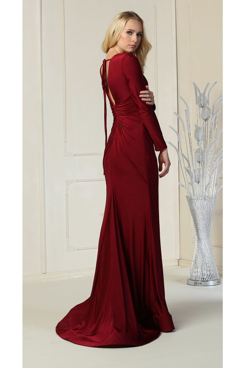 Long Sleeve Stretchy V-neckline Bodycon Evening Gown