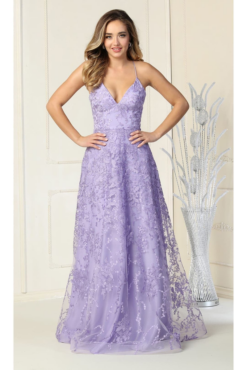 May Queen MQ1885 Floral Pattern Prom Dress