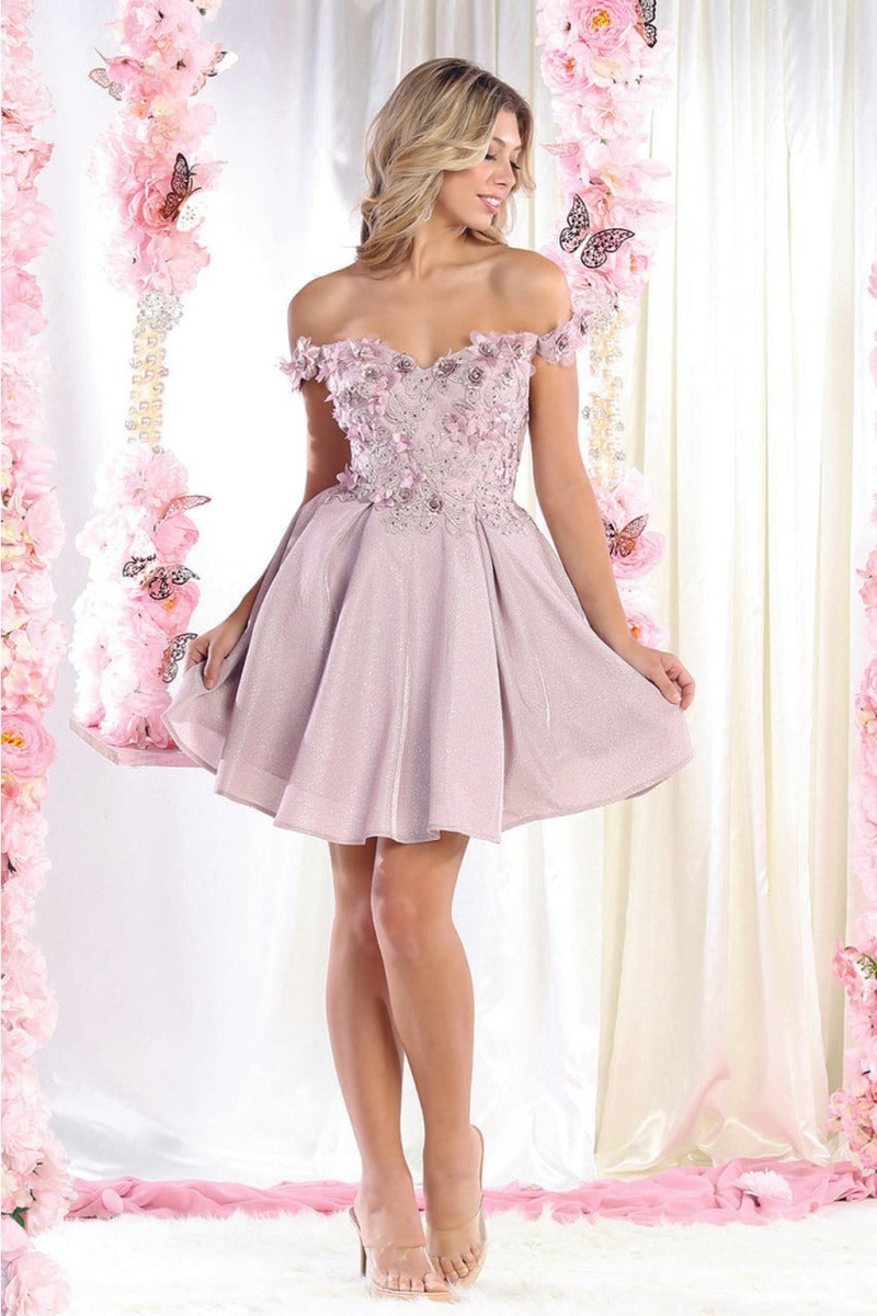 May Queen MQ1906 Off The Shoulder Glitter Short Homecoming Dama Dress