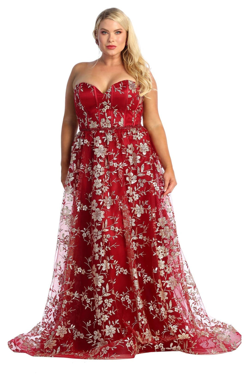 Sweetheart Prom Dress Floral Embroidered Long Strapless Evening Gown-New Collection