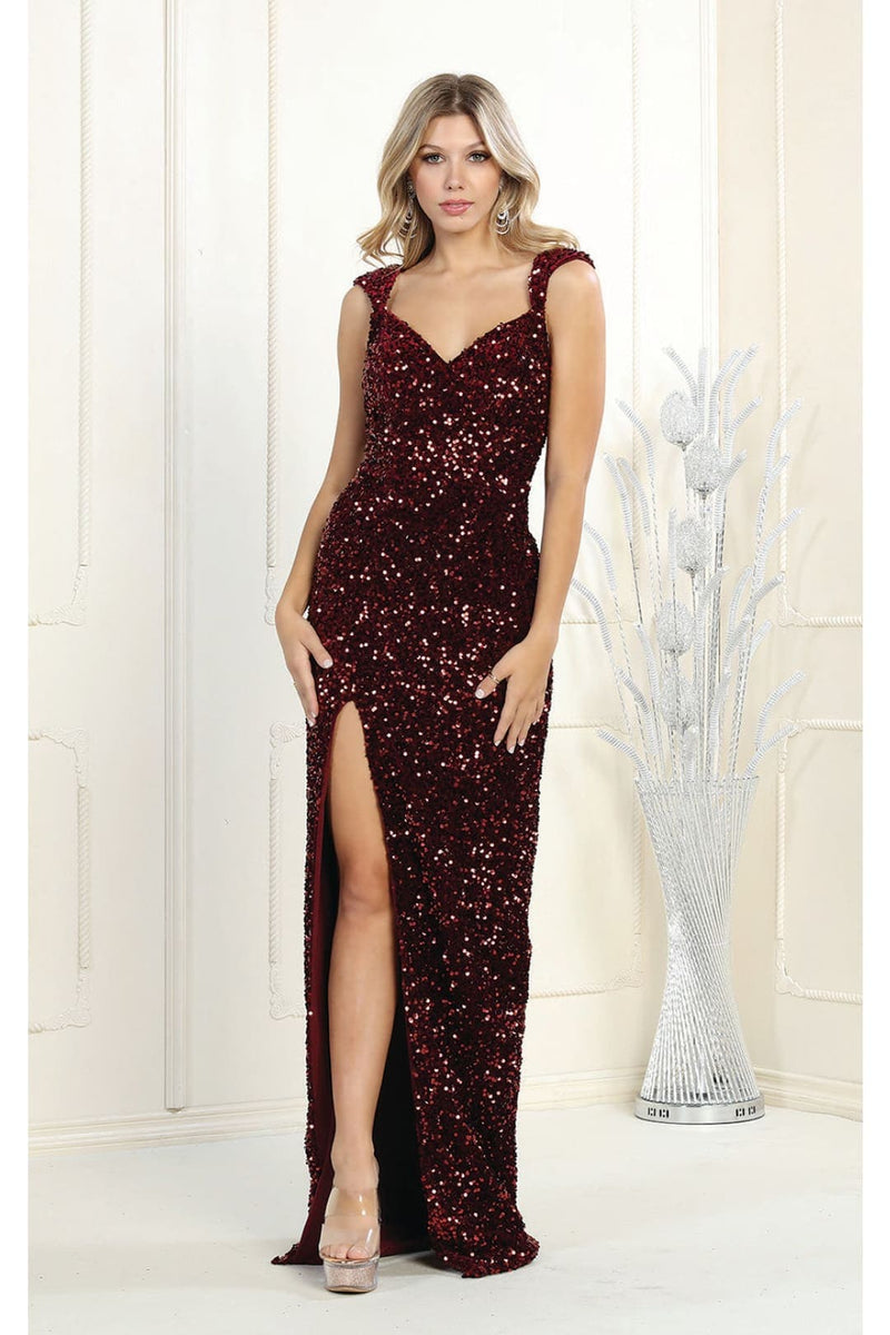 May Queen MQ1957 Off Shoulder V-Neck Long Sequin Dress