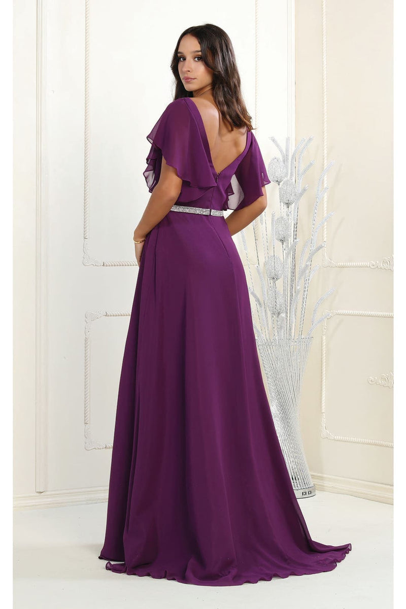 May Queen MQ1972 Bell Sleeve Long Chiffon A-Line Evening Dress