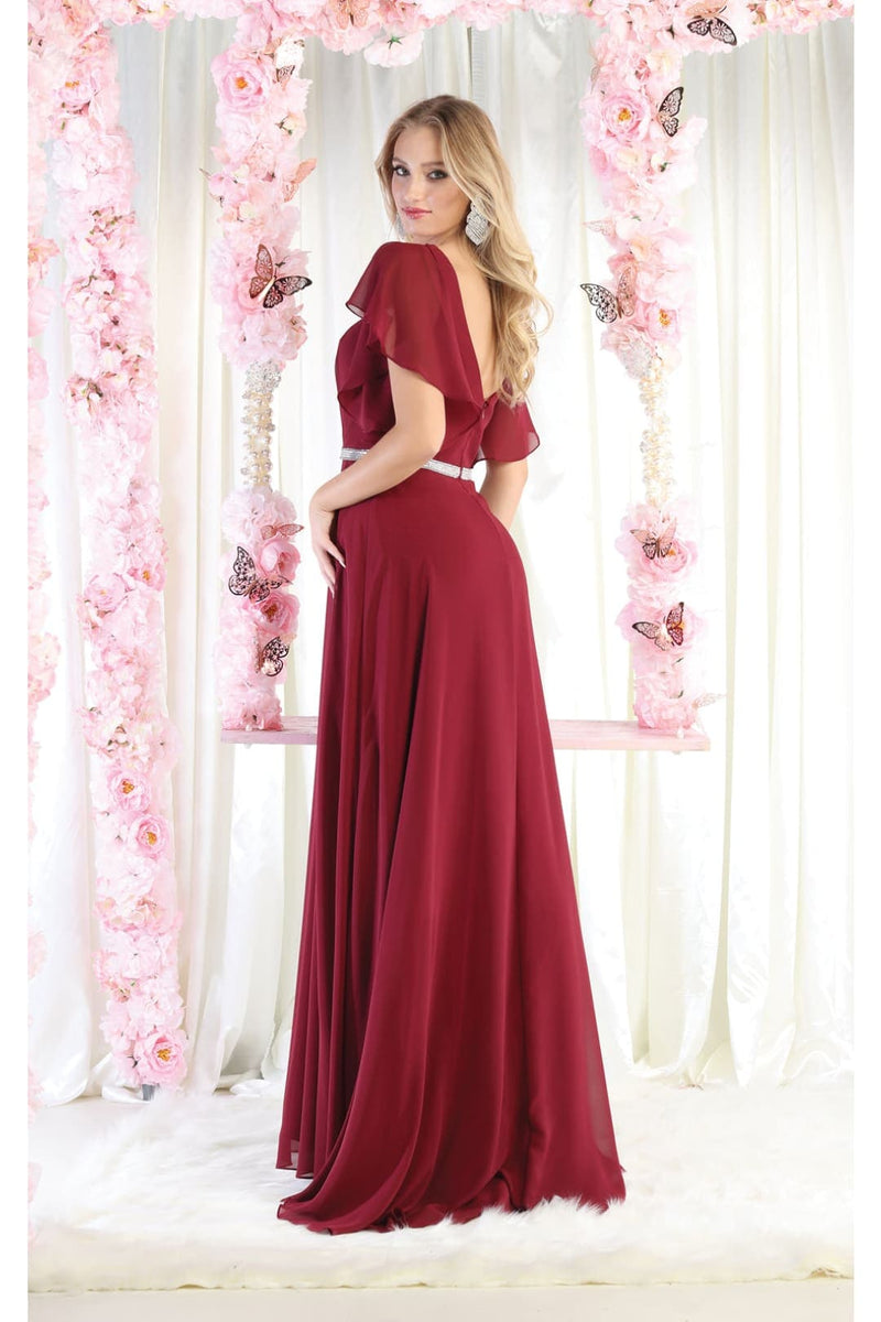 May Queen MQ1972 Bell Sleeve Long Chiffon A-Line Evening Dress