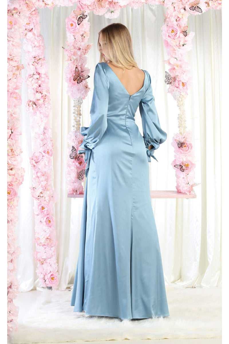 May Queen MQ1974 Long Sleeve Satin Evening Dress-New Collection