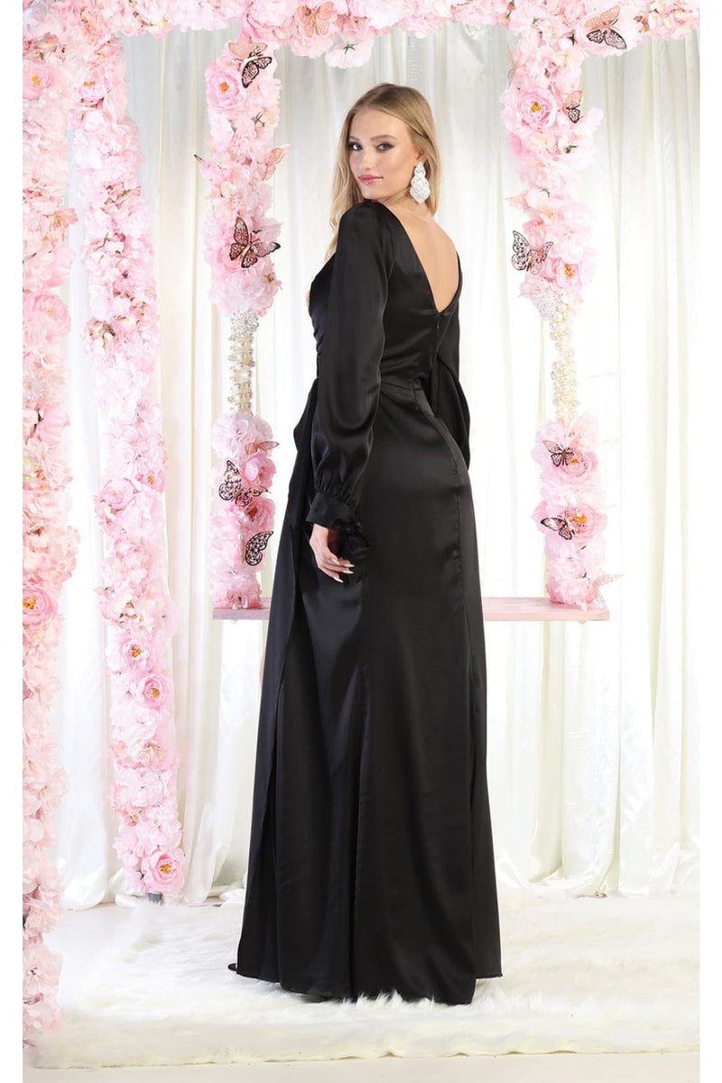 May Queen MQ1974 Long Sleeve Satin Evening Dress-New Collection