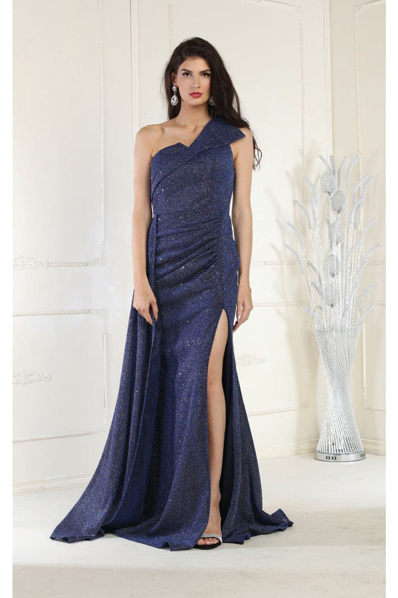 May Queen MQ1976 One Shoulder Prom Gown with Side Cape