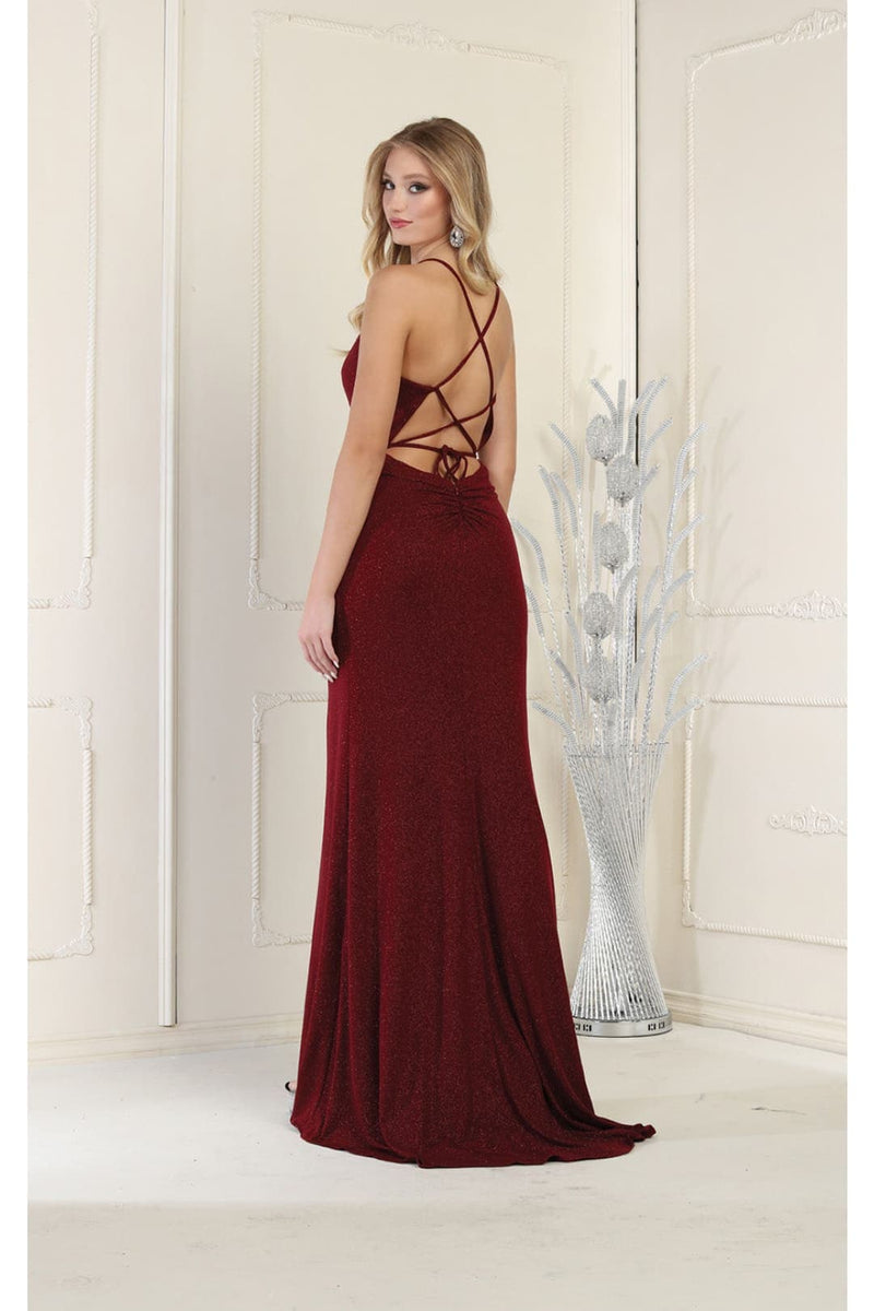 May Queen MQ1987 Criss Cross Open Back Prom Dress