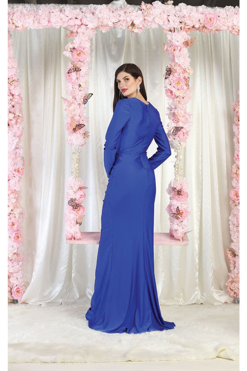 May Queen MQ1993 Simple Long Sleeve Formal Solid Evening Gown