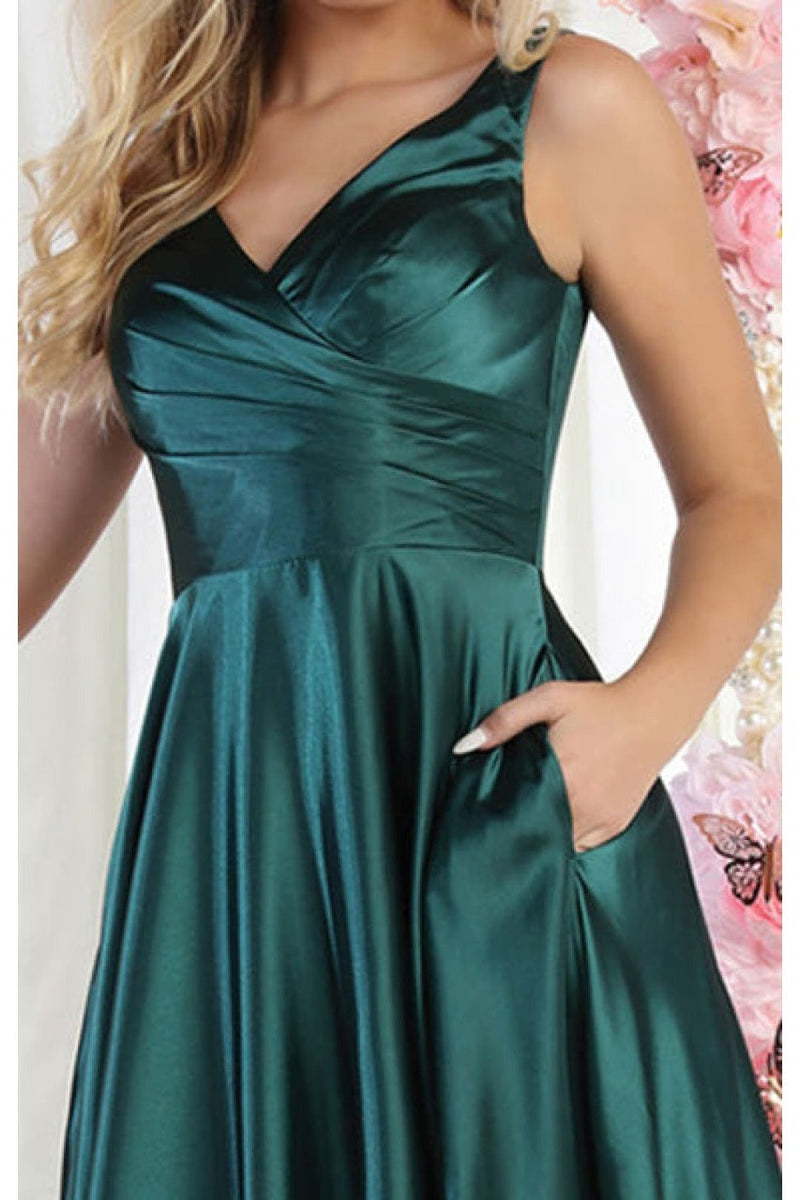 May Queen MQ1994 Sleeveless Side Pockets Satin Formal Evening Dress