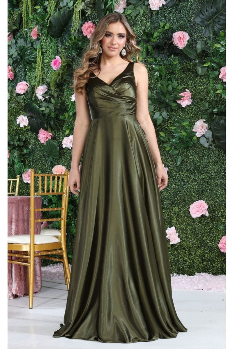 May Queen MQ1994 Sleeveless Side Pockets Satin Formal Evening Dress